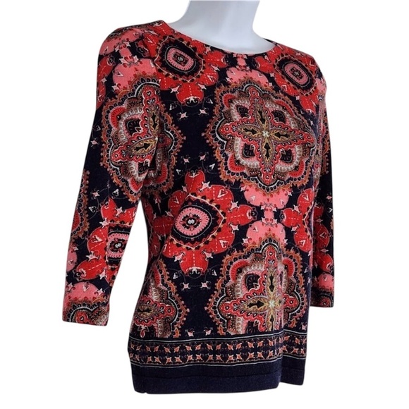 NWT Talbots Merino Wool Sweater Crewneck 3/4 Sleeve Pomodoro Paisley Print Med - Picture 3 of 8
